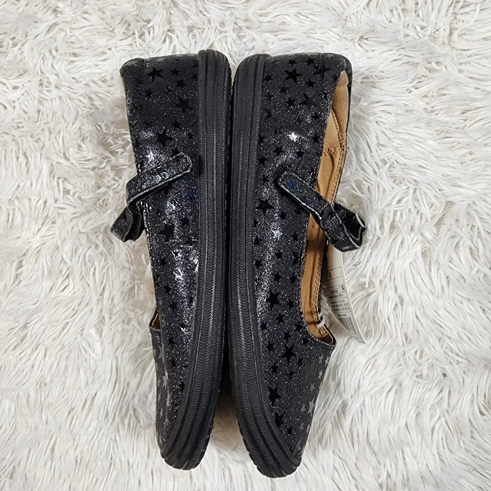 Cat & Jack Girls Black Shimmery Star Dress Shoes Size 5